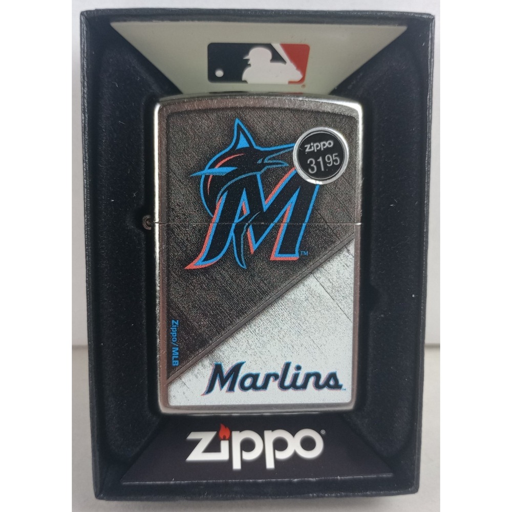 Brand New in Box Genuine Zippo MLB Lighter Miami Marlins Street Chrome